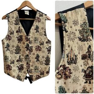 Vintage Bobbie Brooks Flaw Gold Metallic Tapestry Christmas Holiday Vest XL